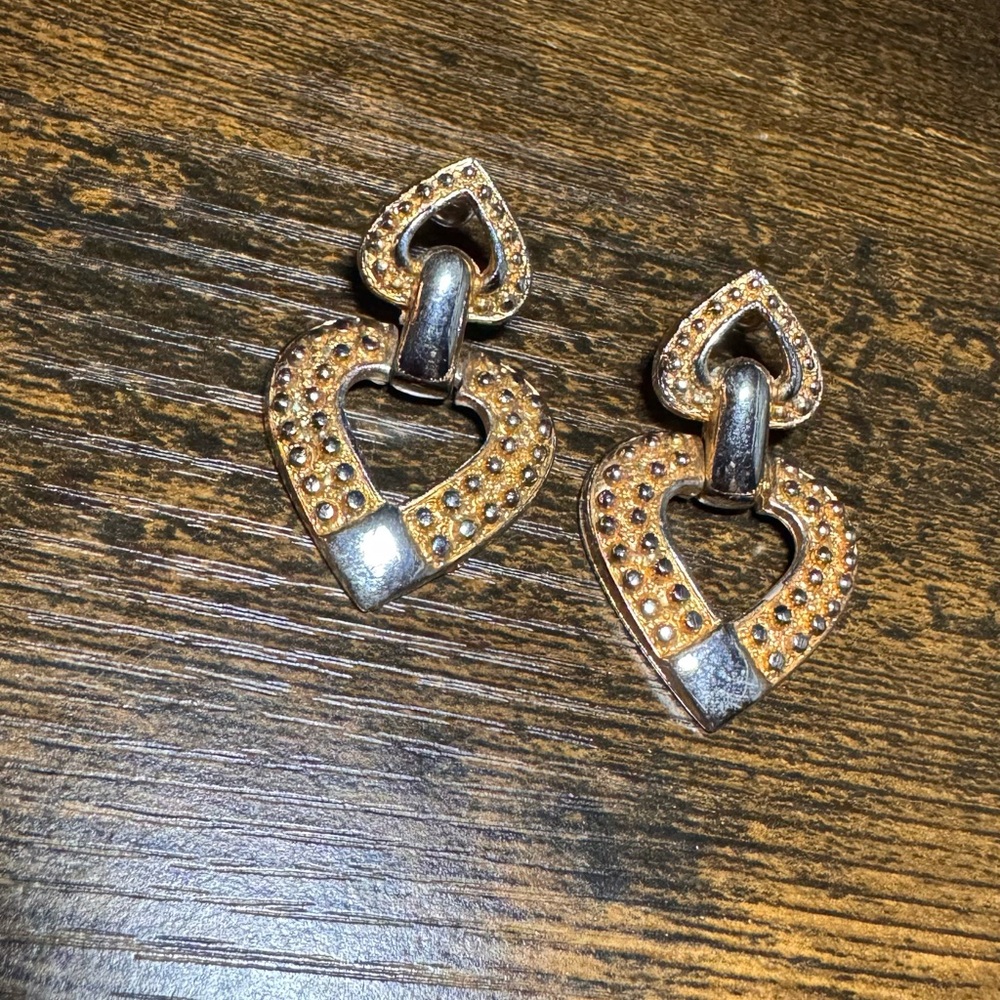 Gold and Silver Heart Drop Earrings